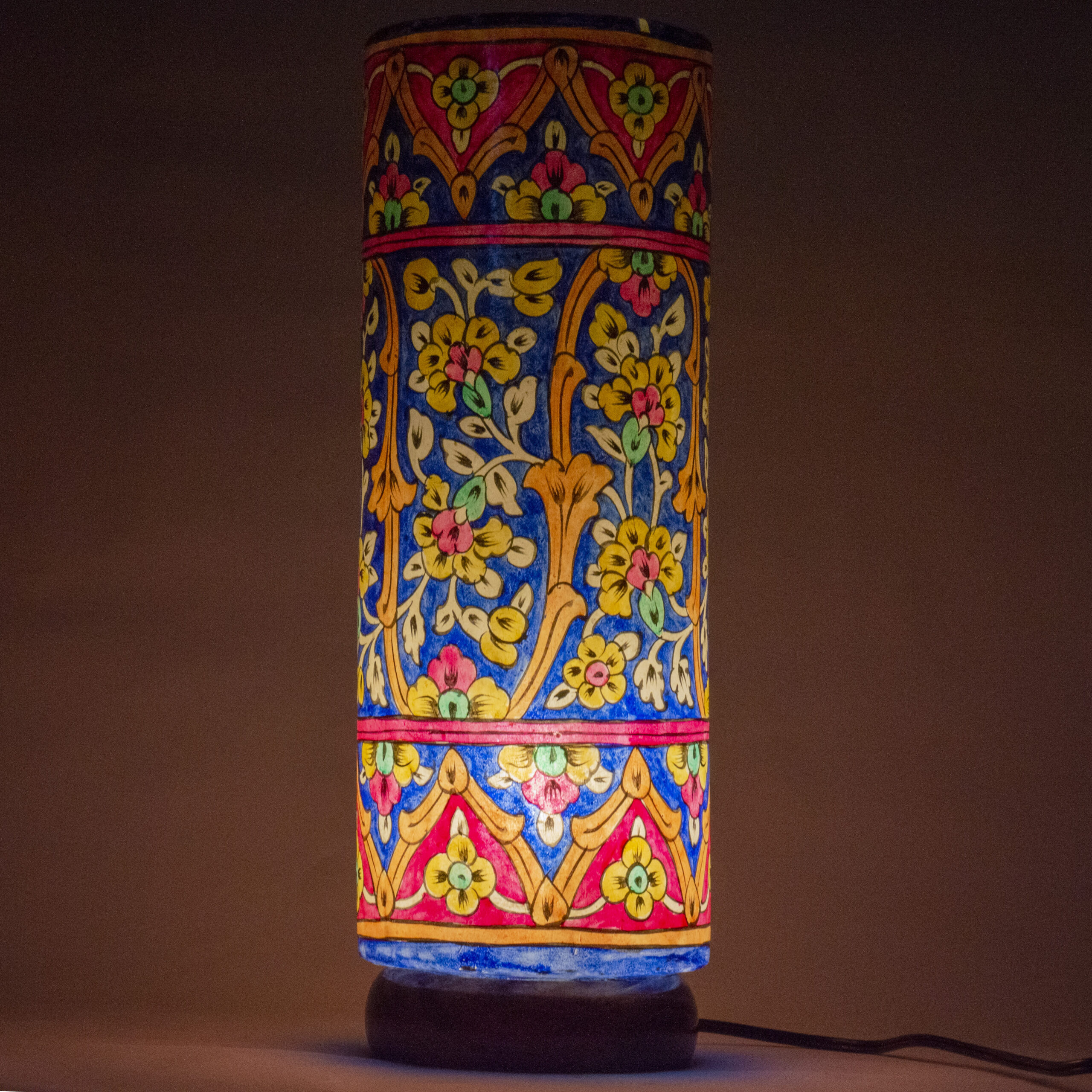Indigo Bloom Cylinder Lamp