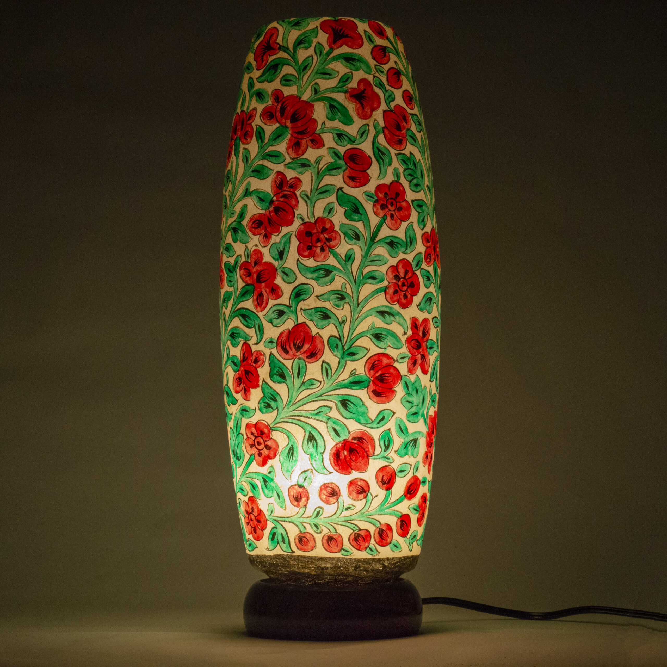 Crimson Bloom Tall Cylinder Table Lamp